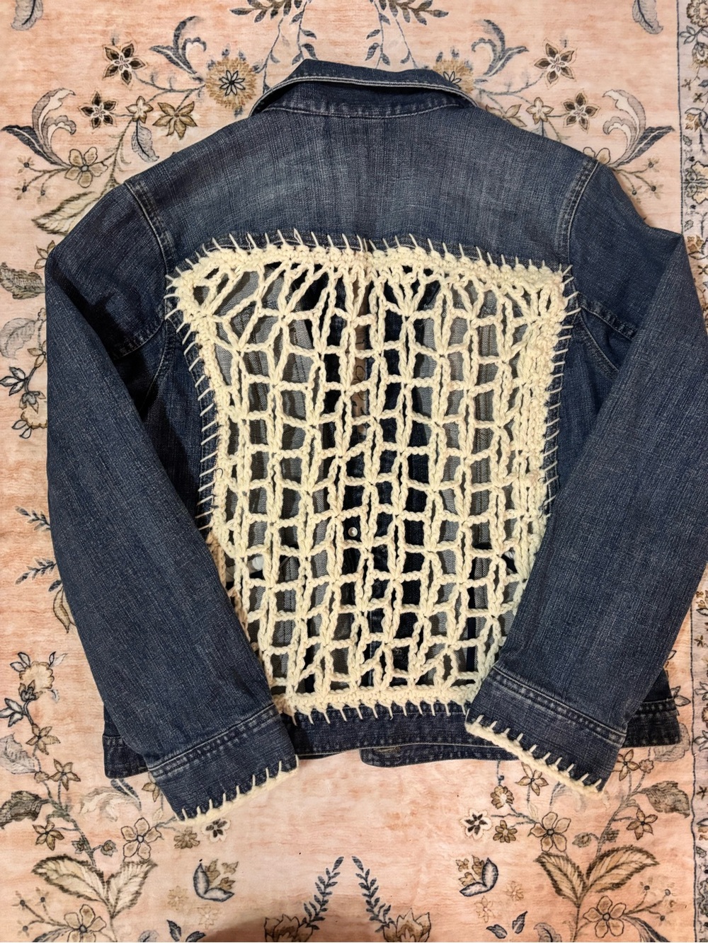 Custom Denim Jacket with Cream Crochet Back